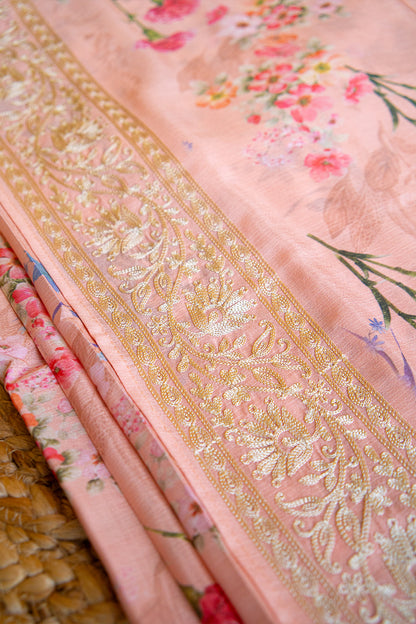 Rose Bloom Crepe Chinnon Saree