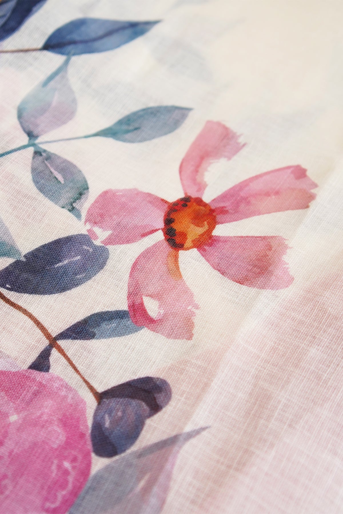 Blush Blossom Digital Print Linen Saree with Imported Lace - SS040