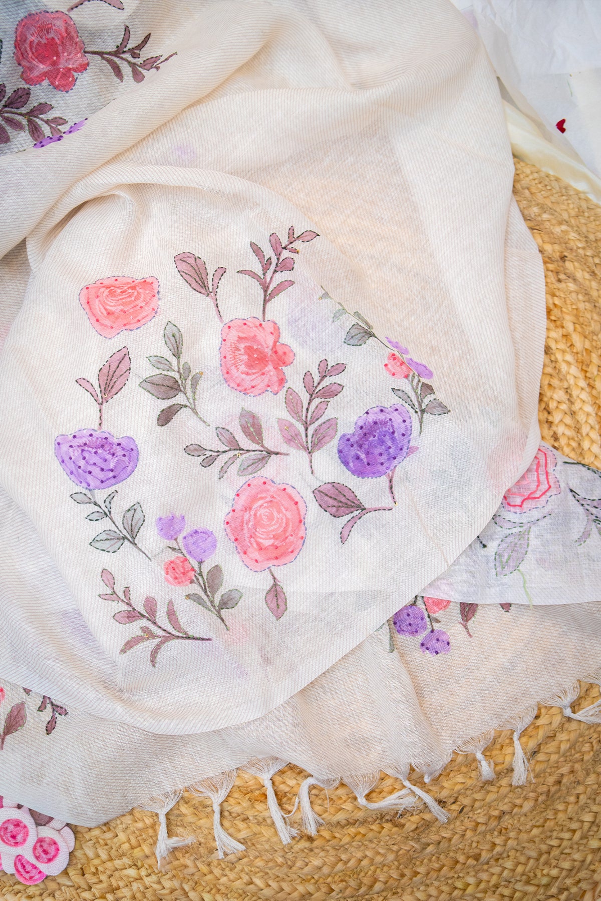 Roselle Handcrafted Linen Saree