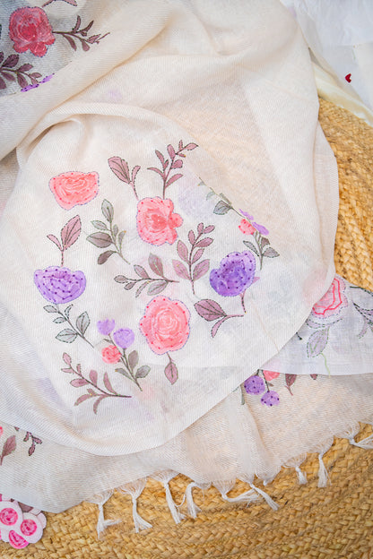 Roselle Handcrafted Linen Saree