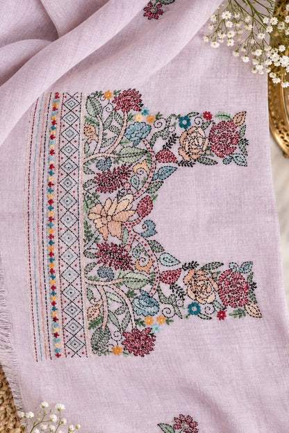 Soft Pink Linen Saree with Full Handwork Blouse - SS074