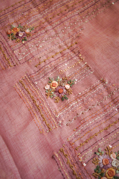 Rose Meadow Tissue Linen Saree