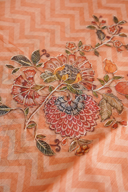 Peach Bloom Aari Work Supernet Saree – SS037
