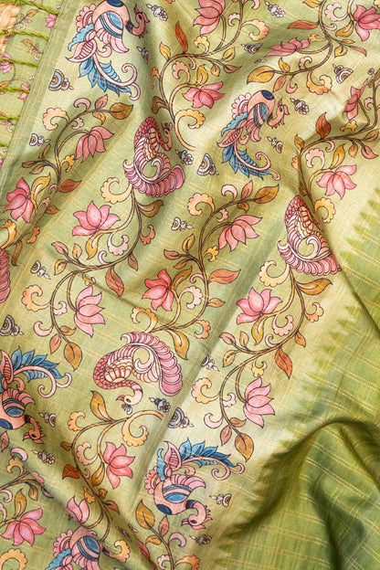 Pista Mayur Matka Tussar Saree
