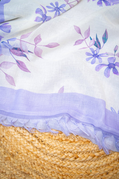 Lilac Bloom Digital Print Linen Saree