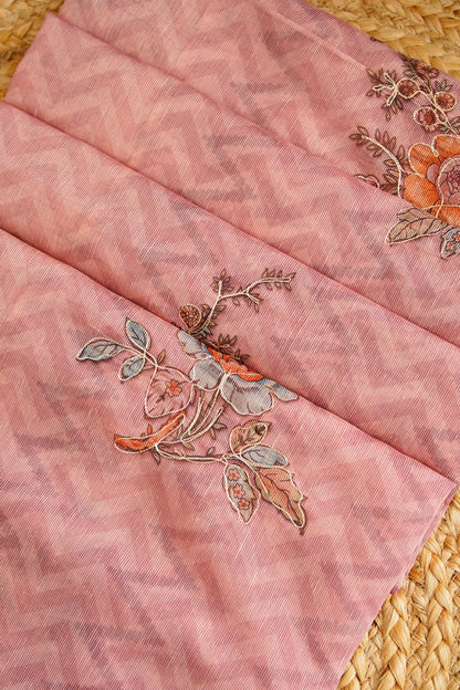 Blush Pink Bloom Aari Work Supernet Saree – SS038