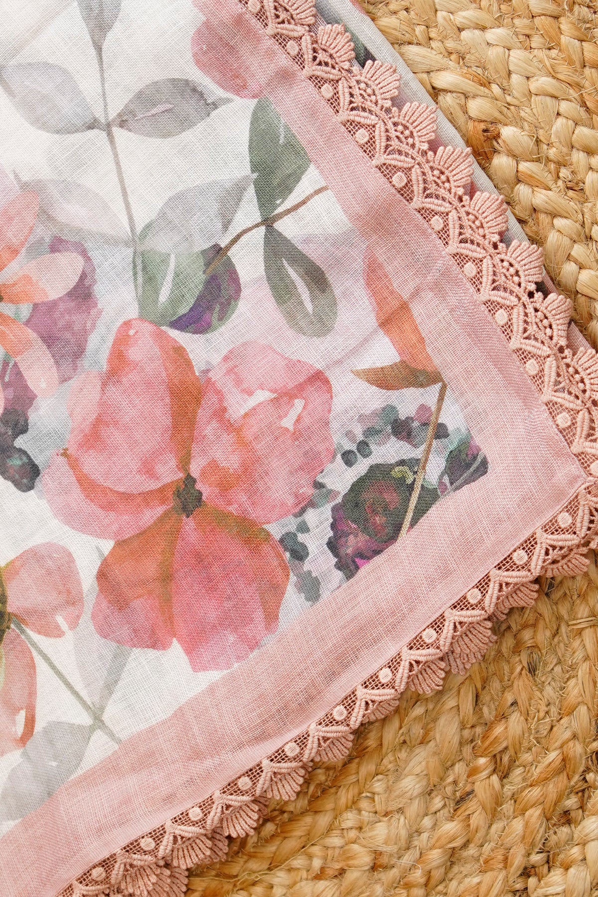 Blush Garden Digital Print Linen Saree with Imported Lace – SS039