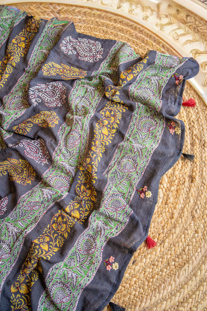 Noir Kalam Handcrafted Mul Cotton Saree