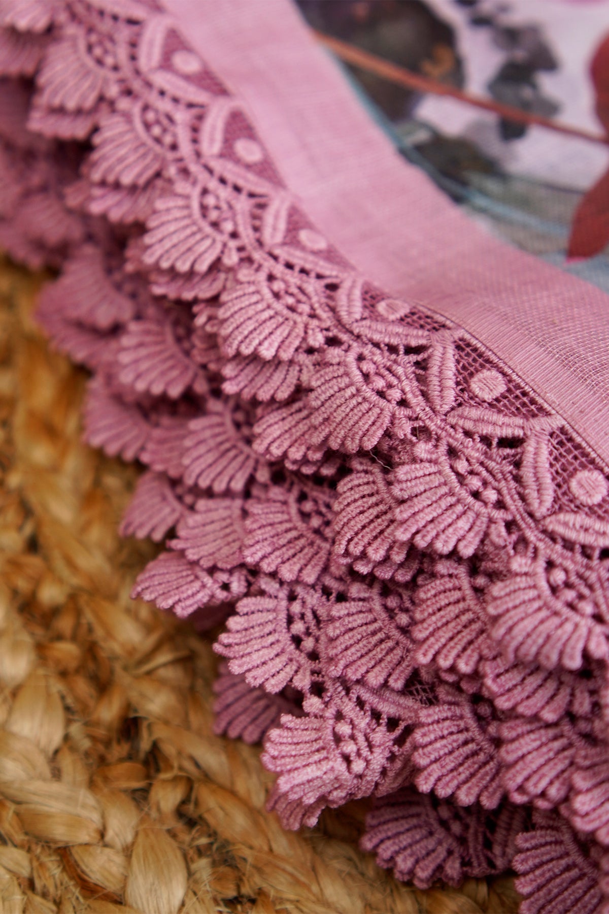 Blush Blossom Digital Print Linen Saree with Imported Lace - SS040