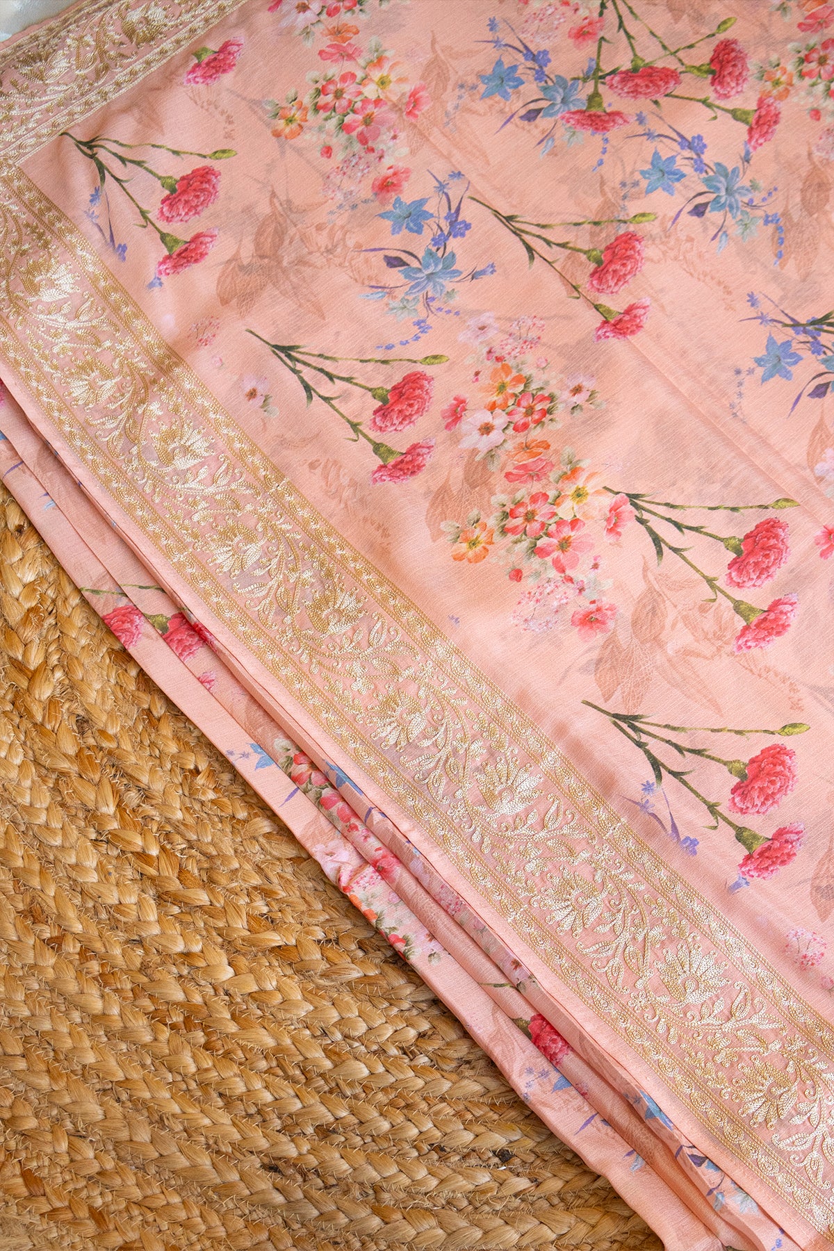 Rose Bloom Crepe Chinnon Saree