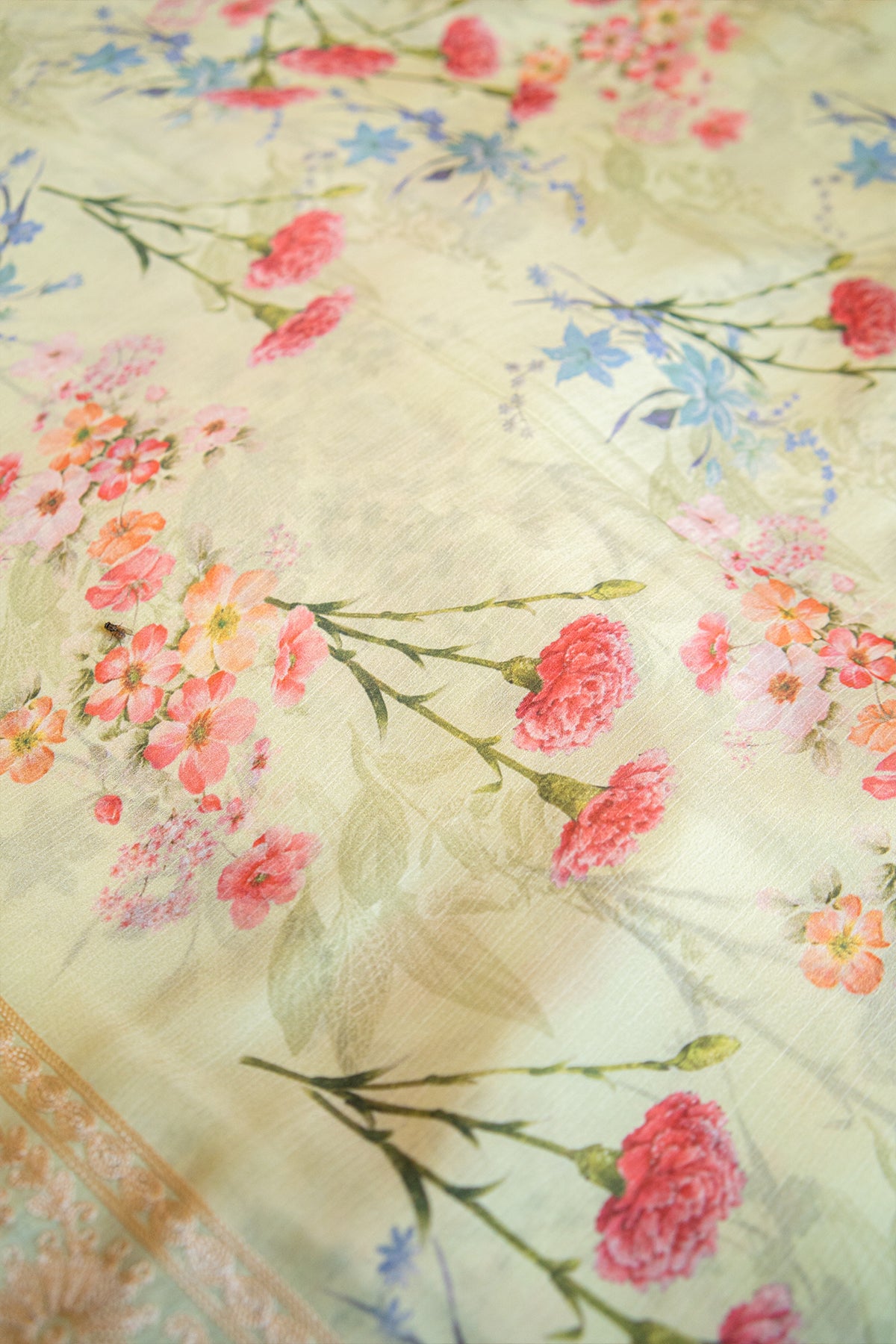 Mint Blossom Crepe Chinnon Saree