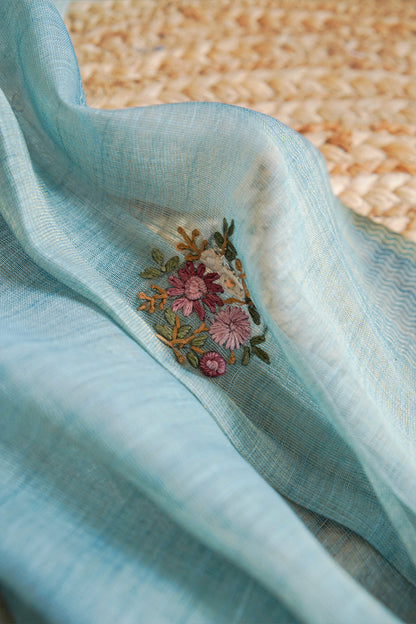 Mist Bloom Tissue Linen Saree