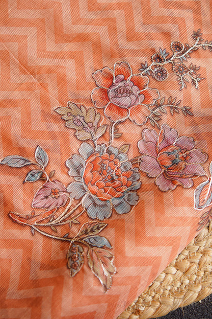 Peach Bloom Aari Work Supernet Saree – SS037