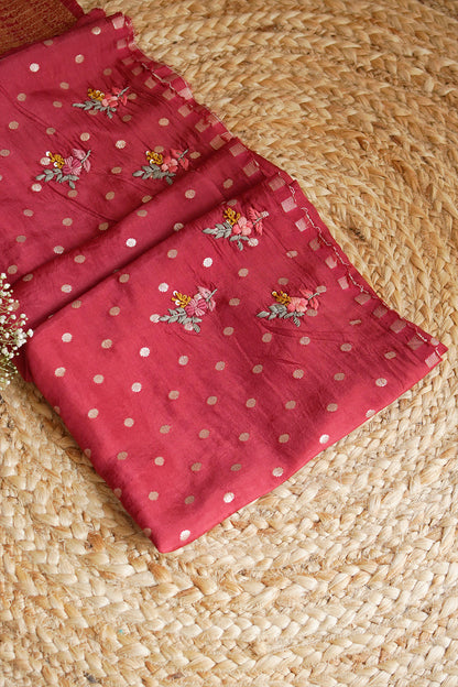 Crimson Bloom Embroidered Crepe Saree