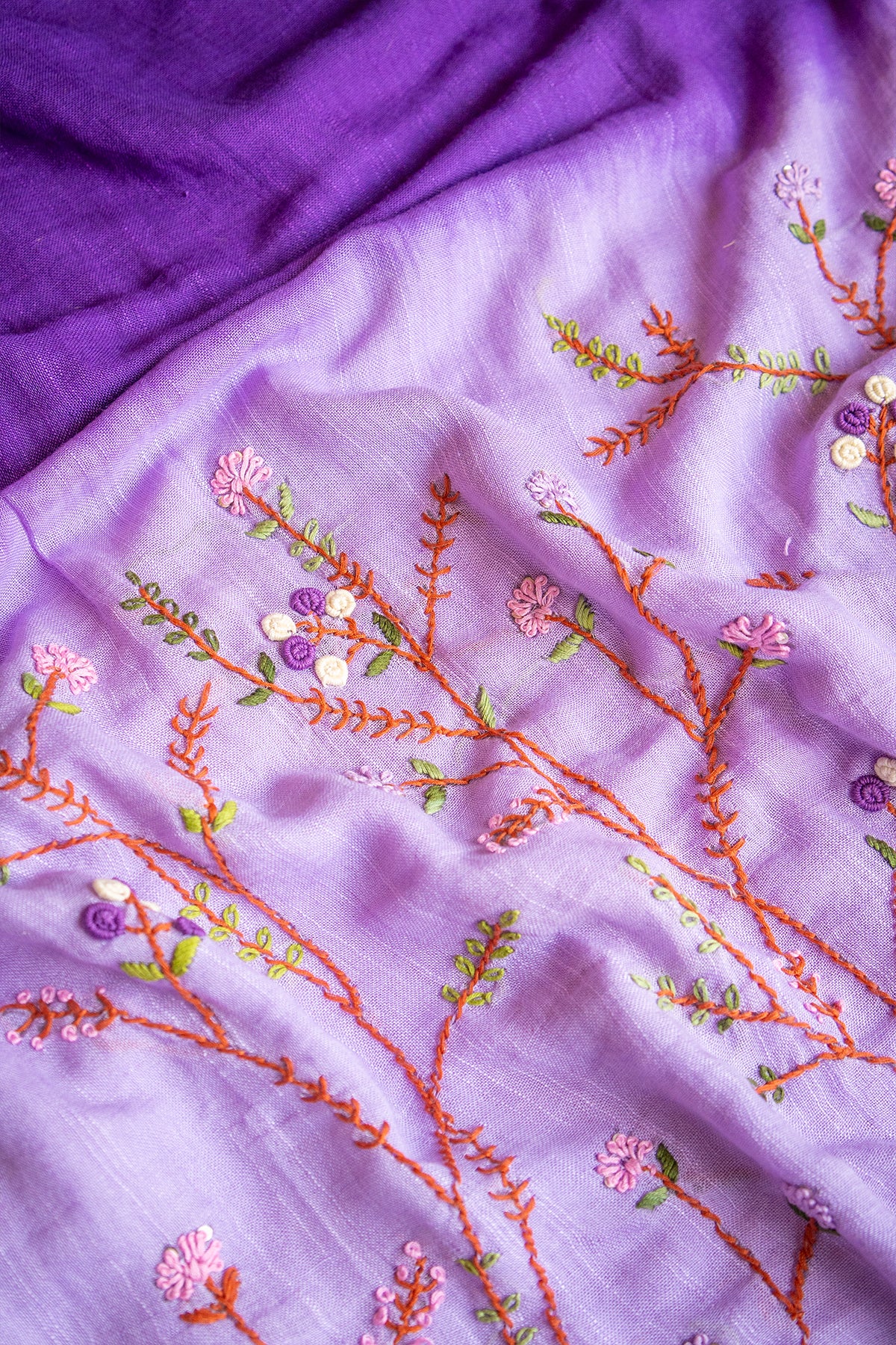Lavender Bloom Dual Tone Handcrafted Linen Saree