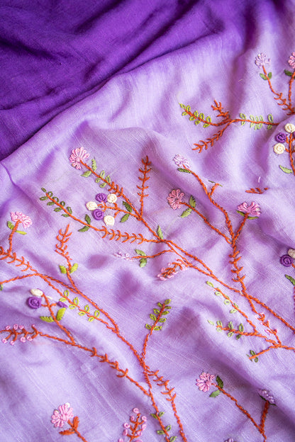 Lavender Bloom Dual Tone Handcrafted Linen Saree