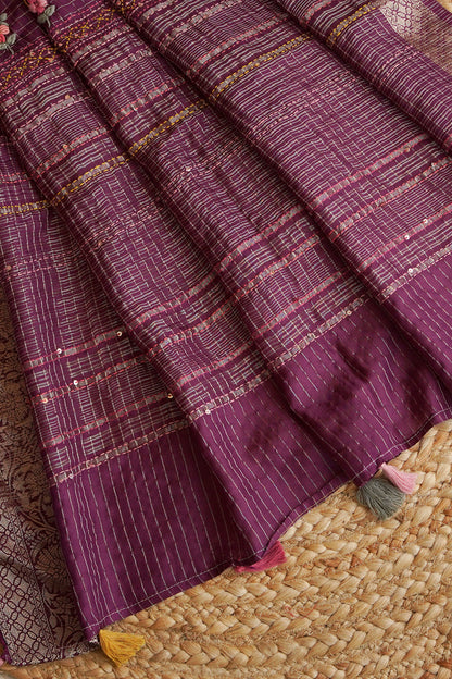 Midnight Plum Floral Crepe Saree