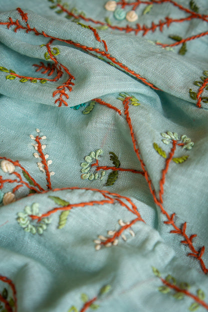 Ocean Vine Dual Tone Handcrafted Linen Saree