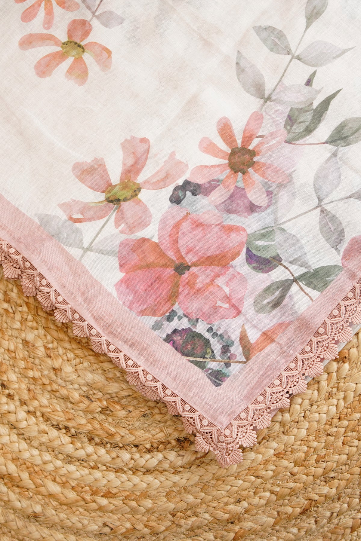 Blush Garden Digital Print Linen Saree with Imported Lace – SS039