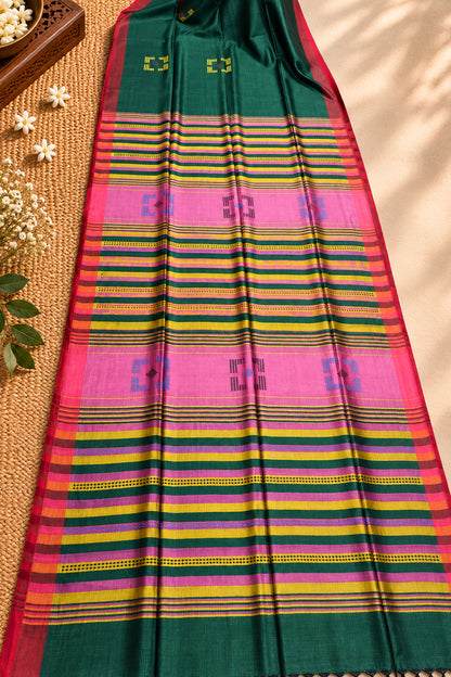 Green & Pink Banana Stem Saree - SS094