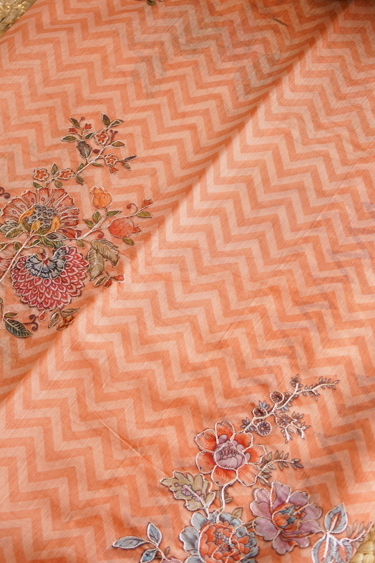 Peach Bloom Aari Work Supernet Saree – SS037