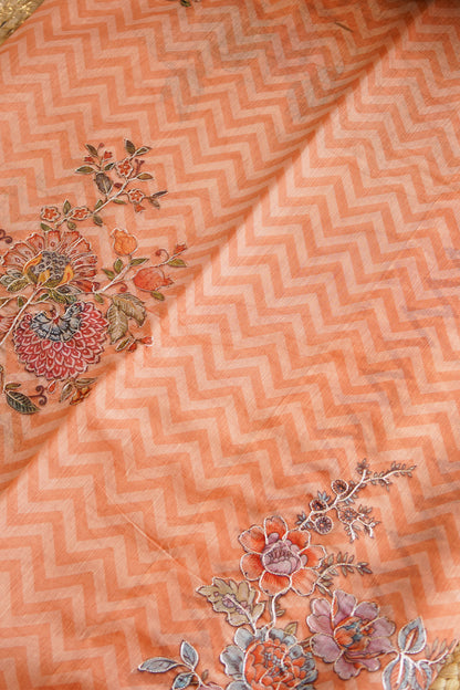Peach Bloom Aari Work Supernet Saree – SS037