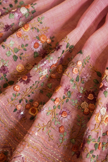 Rose Meadow Tissue Linen Saree