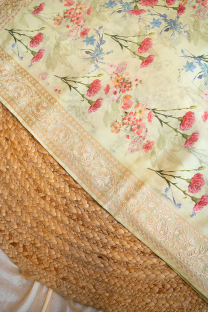 Mint Blossom Crepe Chinnon Saree