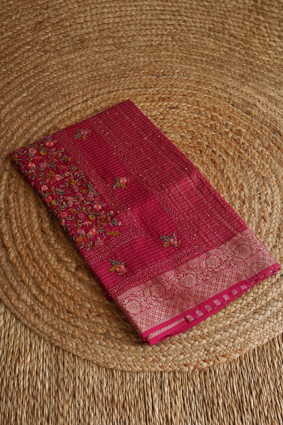 Rani Pink Floral Crepe Saree
