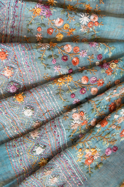Mist Bloom Tissue Linen Saree