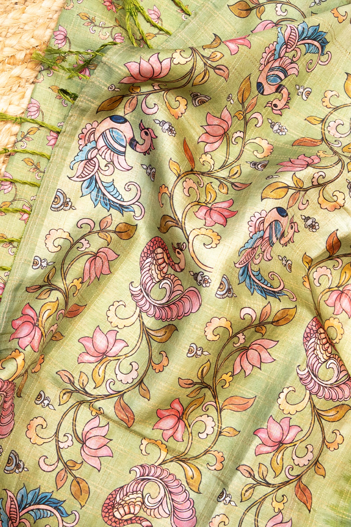 Pista Mayur Matka Tussar Saree