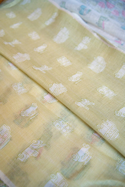 Candy Cruise Digital Print Linen Saree