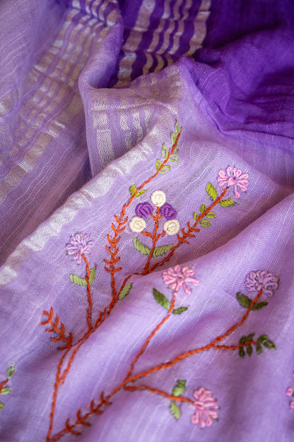 Lavender Bloom Dual Tone Handcrafted Linen Saree