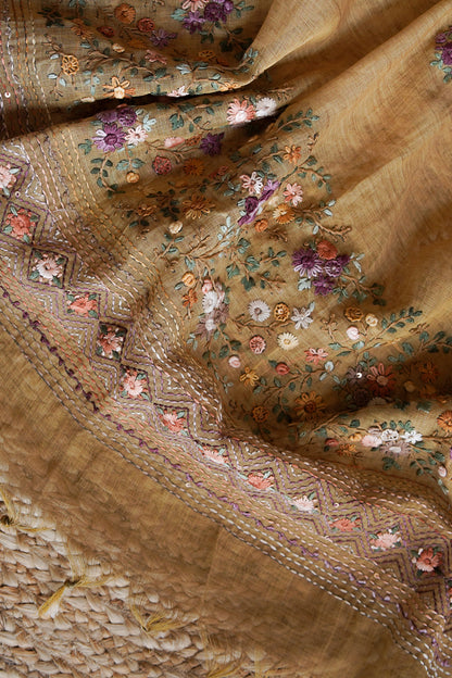 Golden Meadow Tissue Linen Saree