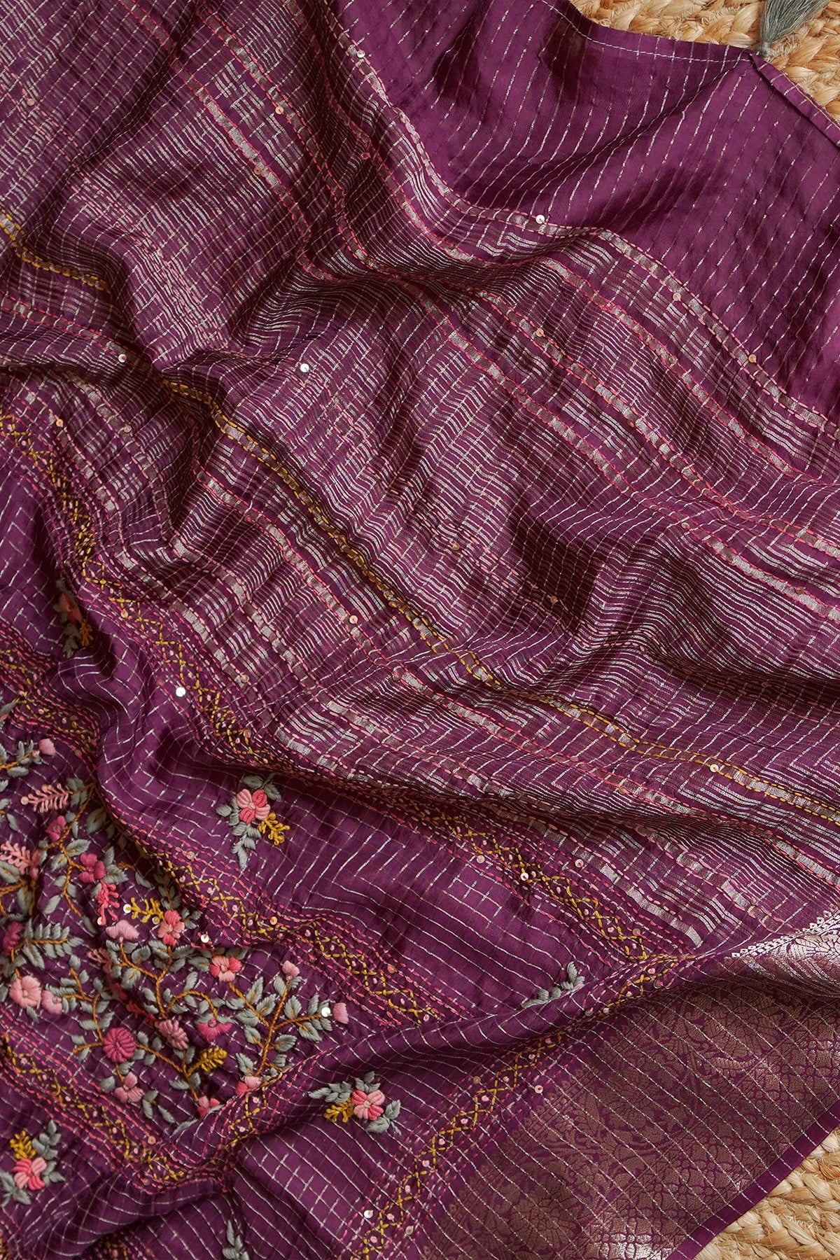 Midnight Plum Floral Crepe Saree