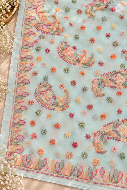 Pastel Blue Georgette Chikankari Saree - SS097