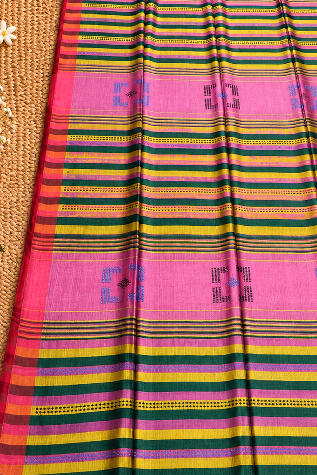 Green & Pink Banana Stem Saree - SS094