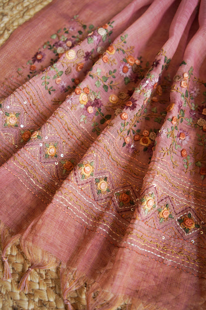 Rose Meadow Tissue Linen Saree