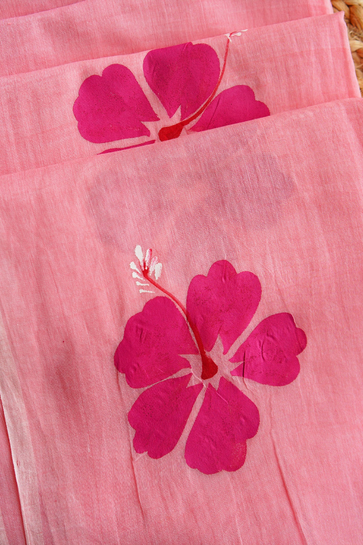 Blush Pink Handpainted Mulmul Saree – SS035