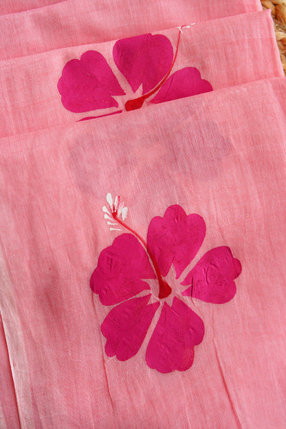Blush Pink Handpainted Mulmul Saree – SS035