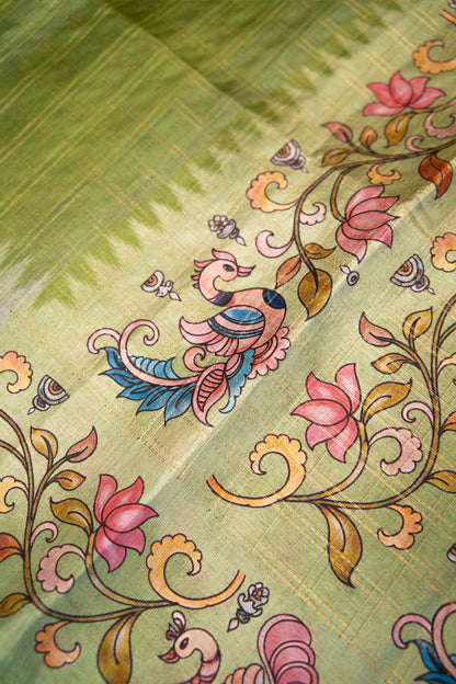 Pista Mayur Matka Tussar Saree