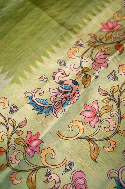 Pista Mayur Matka Tussar Saree
