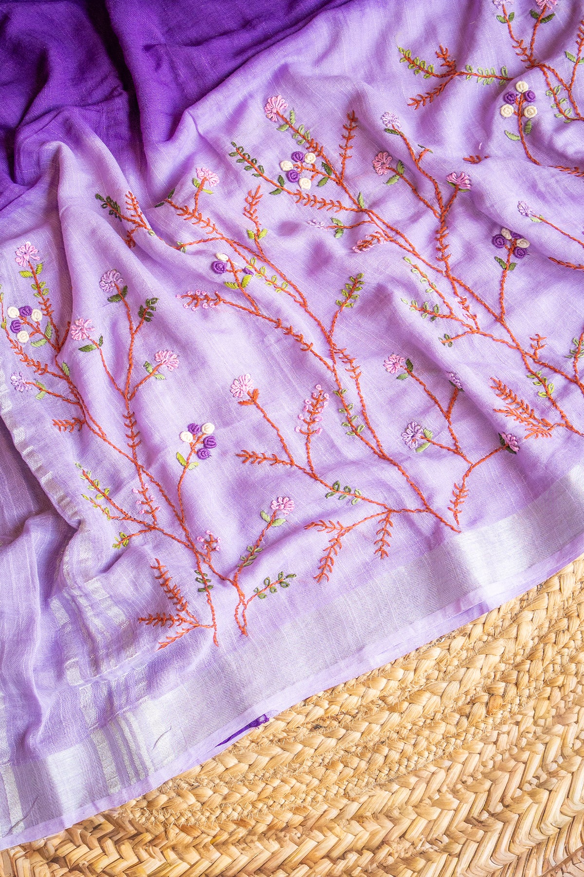 Lavender Bloom Dual Tone Handcrafted Linen Saree