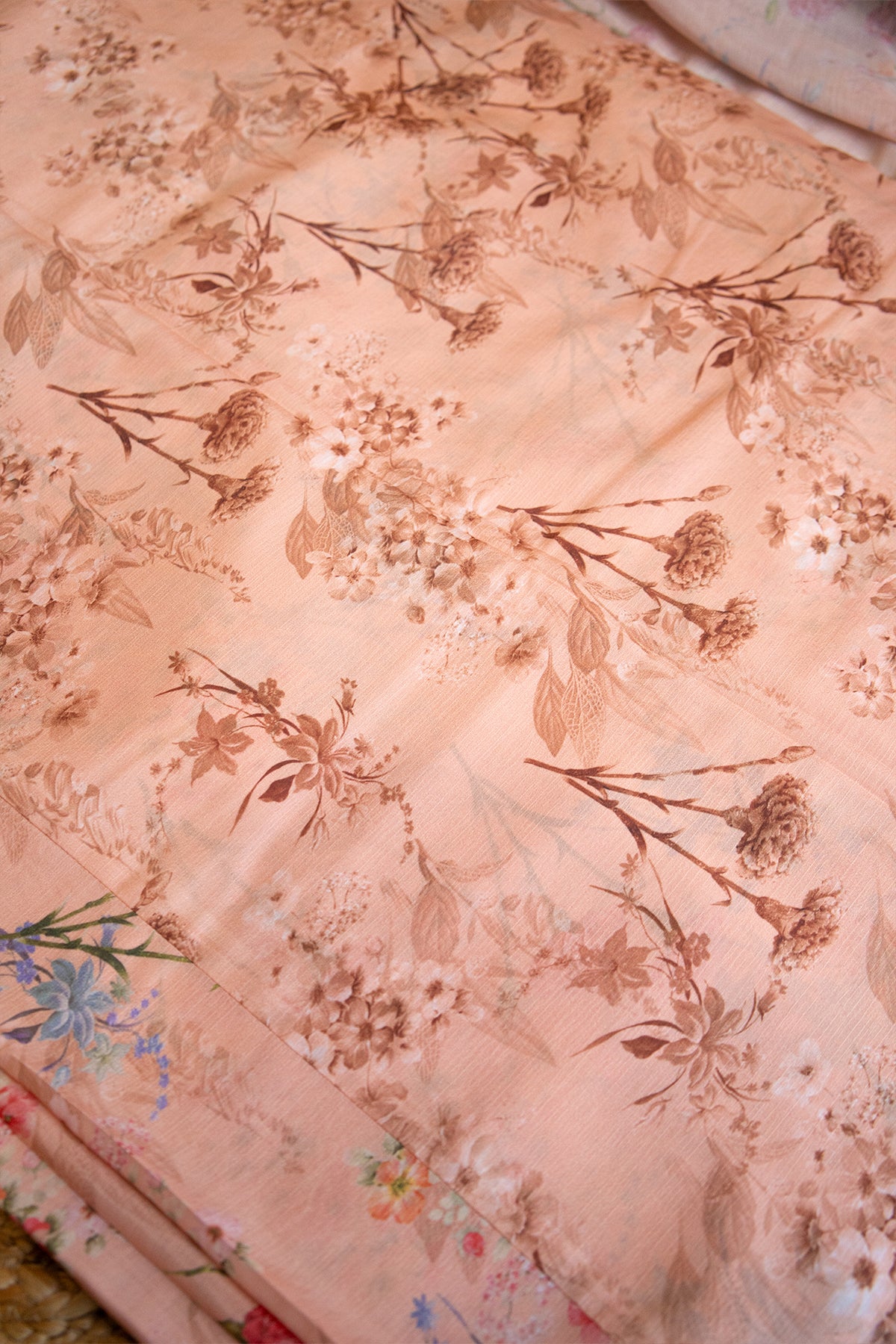 Rose Bloom Crepe Chinnon Saree