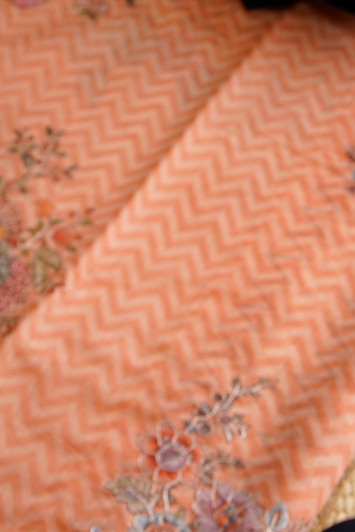 Peach Bloom Aari Work Supernet Saree – SS037