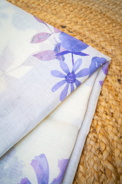 Lilac Bloom Digital Print Linen Saree