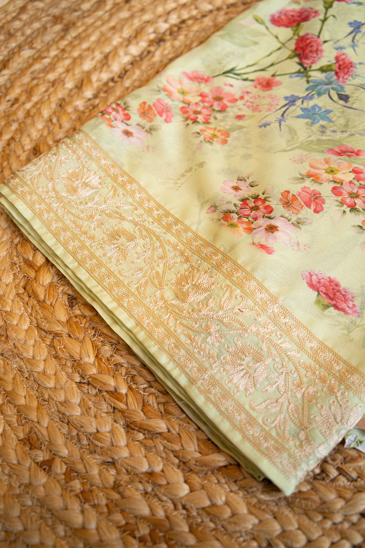 Mint Blossom Crepe Chinnon Saree