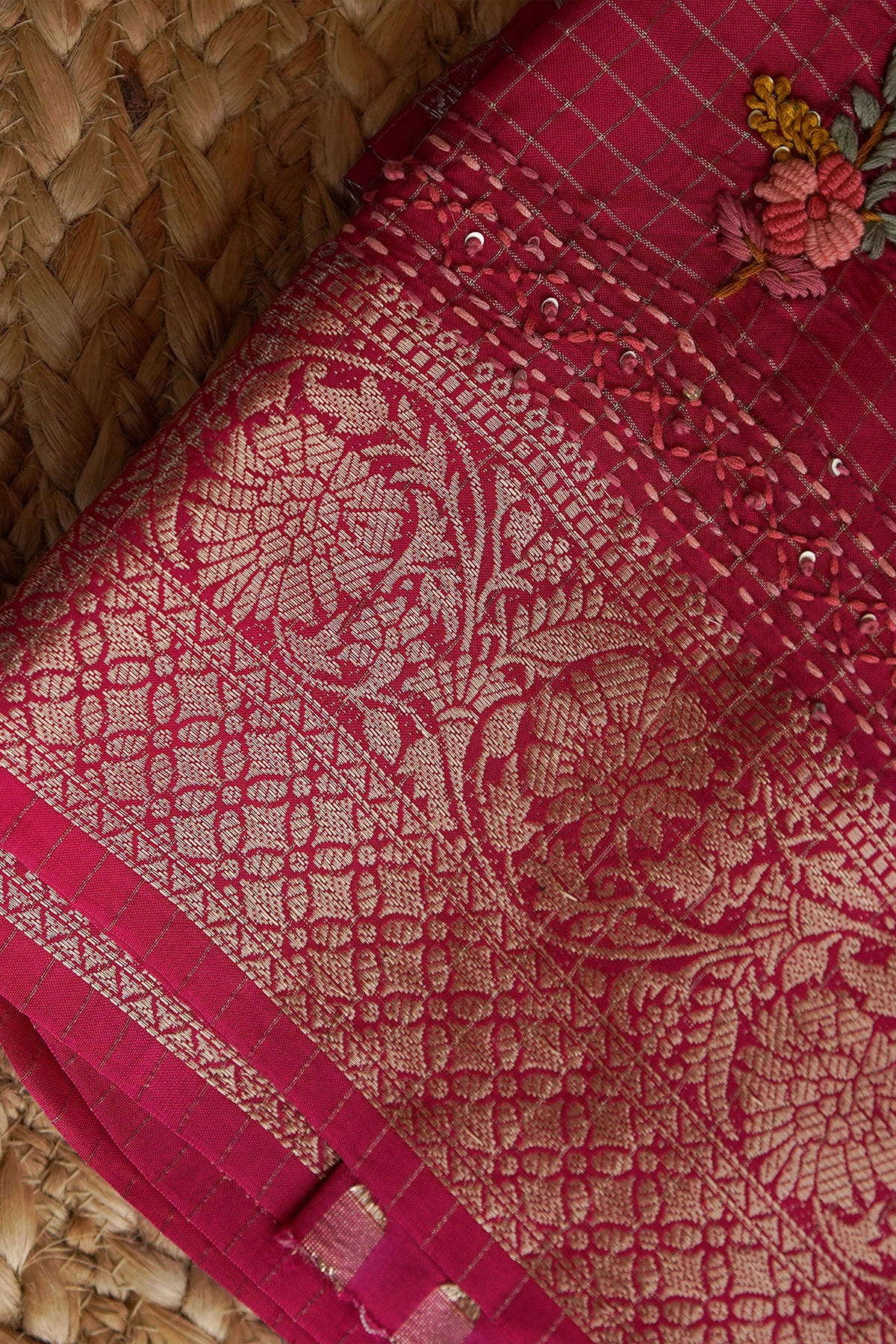 Rani Pink Floral Crepe Saree