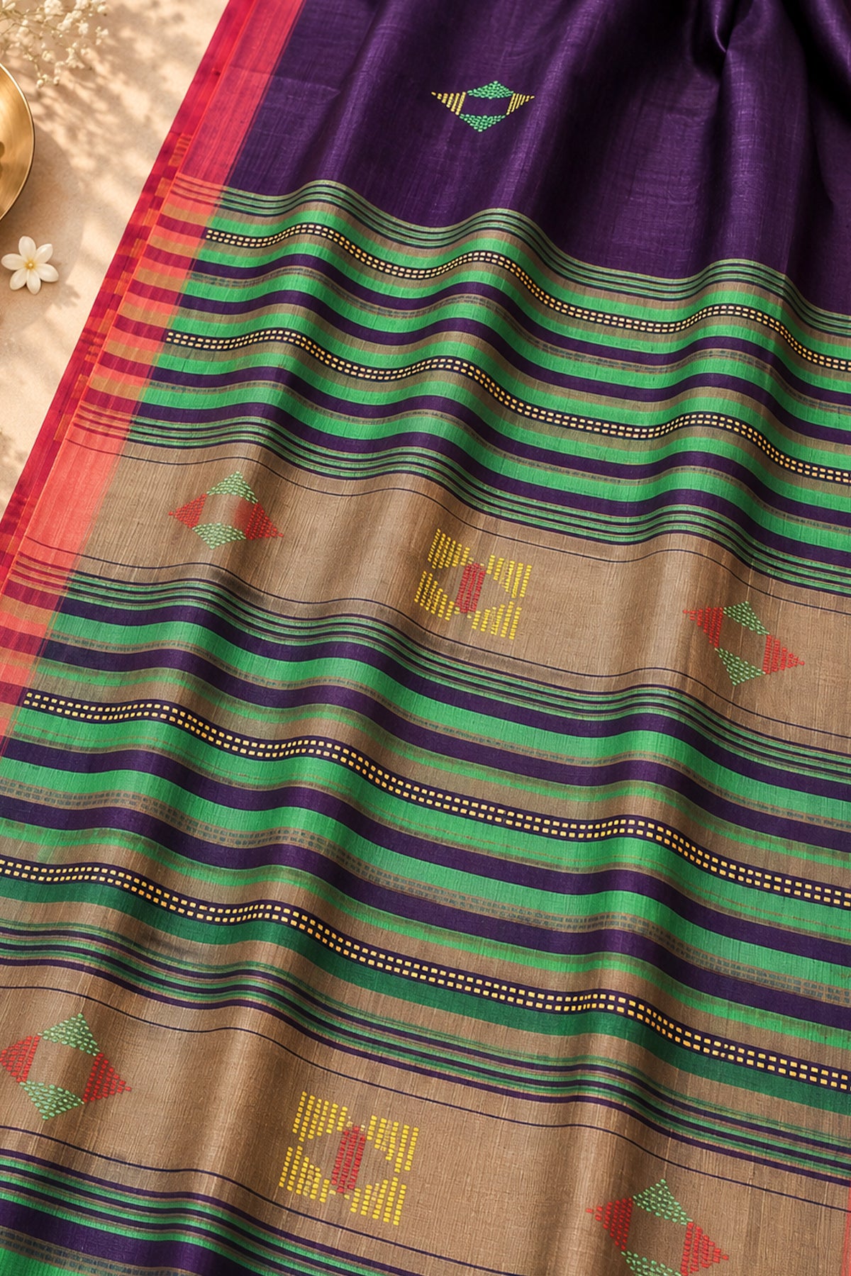 Purple & Green Banana Stem Saree - SS092