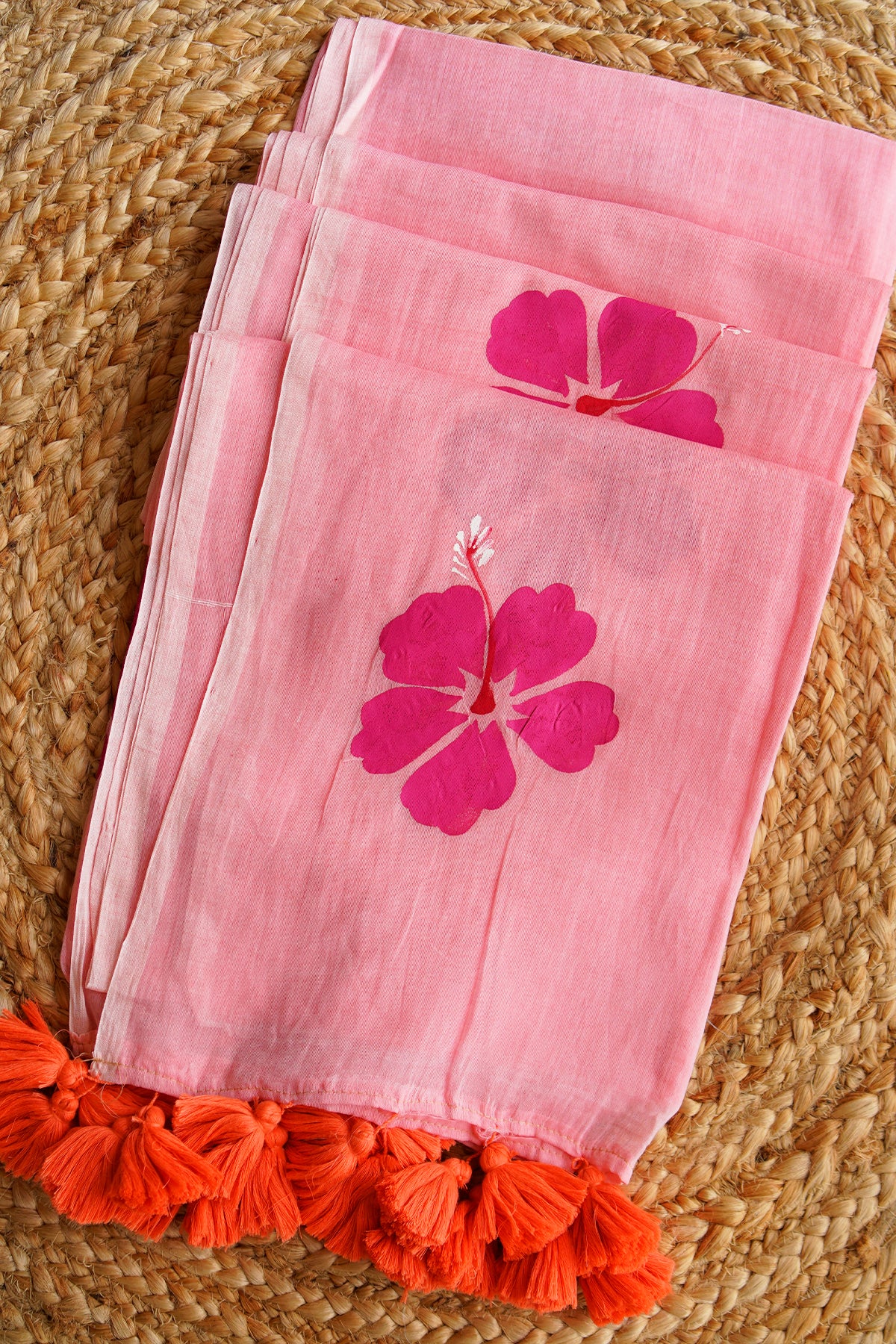 Blush Pink Handpainted Mulmul Saree – SS035